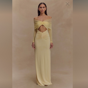 Meshki Rafaella Slinky And Mesh Maxi Dress - Lemon in Yellow